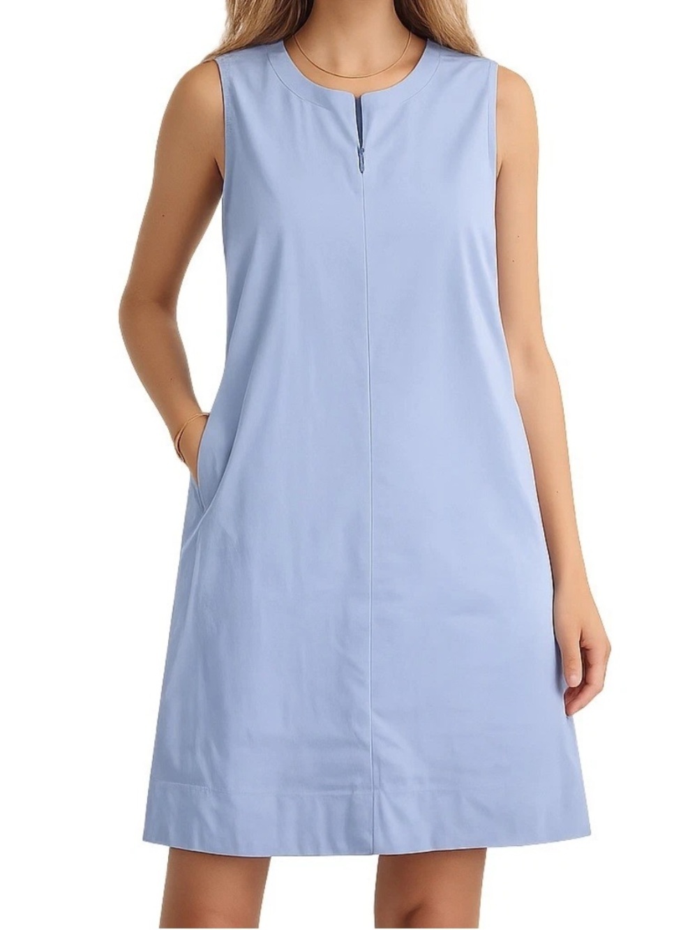 Eileen Fisher Organic Cotton Poplin mini dress light blue zip-front Sz XS